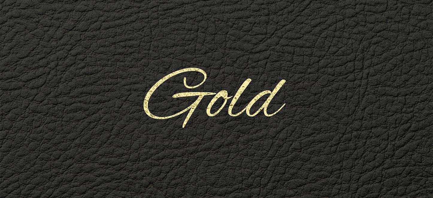 Sample imprinting showing Alex Brush Gold on Leather Cover