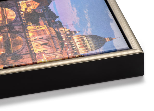 One and One Half Inch Premium Fine Art Canvas Wrap with Silver Slim Float Frame