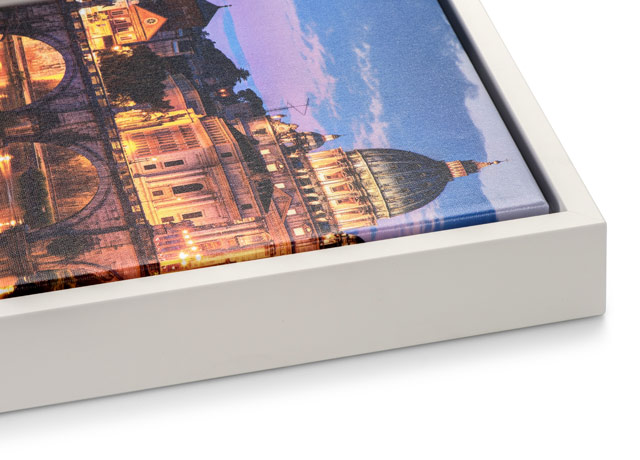 One and One Half Inch Premium Fine Art Canvas Wrap with White Slim Float Frame