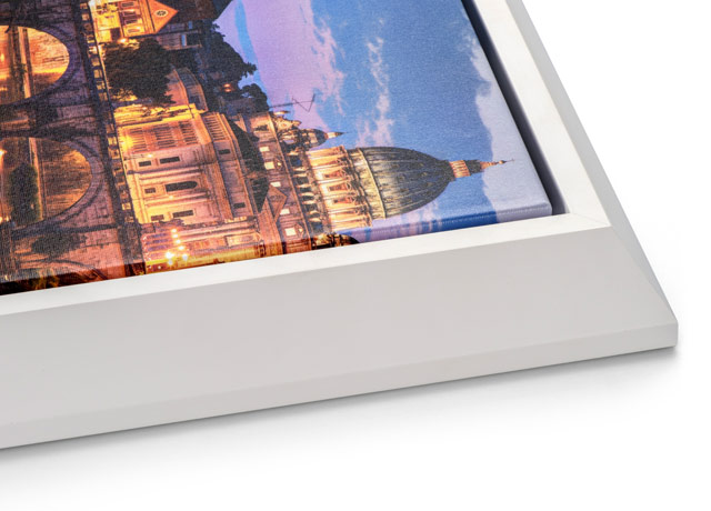 One and One Half Inch Premium Fine Art Canvas Wrap with White Wedge Float Frame