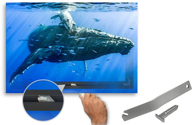 Optional Security T-Screw keeps prints safe and secure when displayed in public places.